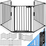 KESSER® Kaminschutzgitter mit Tür 305 cm Metall Ofenschutzgitter Laufgitter Laufstall Absperrgitter Tierschutzgitter Türschutzgitter für Kinder-Sicherung, 5-teilig Elemente (je 60 x 75 cm) Schwarz