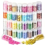 URAQT 32 Farben Chunky Glitzer Set,Klobige Pailletten und Feine Glitzer Pulver,Schillernde Glitzerflocken, Kosmetik Make up Glitter für Nägel,Make Up,Haare,Party DIY Handwerk Dekoration Glitzer Set