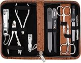 DREI SCHWERTER Germany Nagelpflegeset ´Spezia` 10-tlg. Maniküre Pediküre Reise Etui Set Nagelset Nagelnecessaire, Stahlinstrumente Markenqualität, Maniküreset Kunst Leder Geschenk (2051)