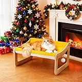 BSWAY Erhöhtes Katzenbett Katzensofa Holz - sonnengelber Katzenstuhl 53x40 cm mit abnehmbarem Matratzenbezug Belastbar mit 15 kg