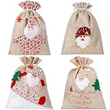4 Stück Weihnachten Geschenkbeutel Nikolaussack Jutebeutel Weihnachts Geschenktüten Geschenkverpackung zum befüllen Baumwolle Säckchen für Süßigkeits Geschenke Dekorationen