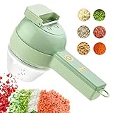Handheld Elektrischer Gemüseschneider, 4-in-1 Multifunktion Gemüsehobel Set, Zwiebelschneider, Elektrisch Gemüsemühlen Gurkenhobel Zerkleinerer Elektrisch für Knoblauch Chili Zwiebe Ingwer Obst