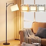 Stehlampen LED Wohnzimmer, Moderne Stehlampe mit 3 Farbtemperaturen, Beige Lampenschirm stehleuchte,9W Glühbirne inklusive,für Wohnzimmer, Schlafzimmer und Büro,Stehleuchte mit Fußschalter,Schwarz