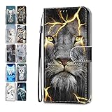 Hülle für Samsung Galaxy S6 Leder Tasche Flip Case Mädchen Jungs Muster Design Etui Schutzhülle Cover Handyhülle - Löwe