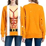 Hässliche Weihnachtpullover Damen 3D Gedruckt Weihnachten Jumper Sweatshirt Rundhalsausschnitt Langarm Ugly Christmas Pullover S-2XL