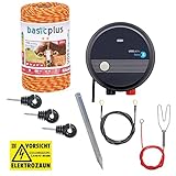 VOSS.farming Elektrozaun Starterset für den Garten Weidezaun Gartenzaun, Hobbyzaun zur Gartensicherung, Mit 230V Weidezaungerät, Weidezaunlitze gelb-orange