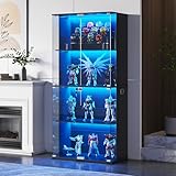 Gurexl Glasvitrine Stehend mit LED Beleuchtung und Intelligente Sensorik,Vitrine Abschließbar mit 4 Glastüren,Wohnzimmer Display Cabinet mit 4 Einlegeböden für Trophäen, Anime-Modelle, Figuren,Schwarz