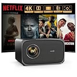 Beamer 4K Passend für Netflix Dolby Audio 35000L 1080P FHD Smart Beamer Heimkino, KI-Autofokus & Trapezkorrektur Jimveo Projektor mit Zwei-Wege Bluetooth WiFi6 Outdoor 300' Display Video Projektor