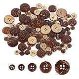 Vintage Holz Nähen Knöpfe, 100 Stück natürliche Kokosnuss Knöpfe, 4 Löcher Runde Holzknöpfe, 5 Größen 10/12,5/15/20/25mm zum Nähen und Basteln Dekorationen