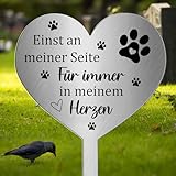 Photect Grabschmuck Wetterfest für Hund Katze Tiere Grabstecker Metall Herz mit Spruch Einst an Meiner Seite,für Immer in Meinem Herzen Grab Deko Grabstein Hund Haustier Gedenktafel Katze