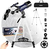 Teleskop Kinder Einsteiger 70MM (15X-150X) Teleskop Astronomie mit Smartphone und drahtlose Fernbedienung (F40070-Blau)