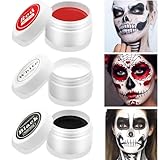 3 Set Gesichts- und Körperfarbe, Schwarz Weiß Rot, Hochpigmentiert, Cremige Textur, Deckende Face Paint, Halloween Clown Make-up für Kinder und Erwachsene