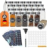 Cuccinara® Gewürzgläser Set [Eckig - 12 Stk. I 120ml - 10,5cm x 4,3cm] Edelstahl Deckel, mit Gewürzetiketten, Streueinsatz & weißem Kreidestift zum Beschriften I Silikon Trichter + Reinigungsbürste