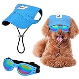 Sebaoyu Hunde-Baseballkappen für kleine Hunde, Hundemützen mit Sonnenbrille, Sommerhauben-Visier-Hut, Sonnenhaube mit Ohrlöchern, Hundekatzenbrille für kleine Rassen (Medium)
