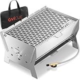 ovicue Grill | Mobiler Steck-Gasgrill – Tragbarer Edelstahlgrill mit Stecksystem – Gas- & Holzkohlebetrieb – Inkl. Tragetasche – Perfekt für Camping, Balkon, Garten & Outdoor - Camping Grill