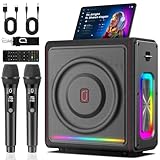 HWWR Karaoke Maschine mit 2 Mikrofone Karaoke Anlage Tragbaren Bluetooth Lautsprecher Box für Erwachsene/Kinder mit Lichteffekte PA Komplettsets, Unterstützt TF/USB, FM, Rec, AUX in, TWS für Party