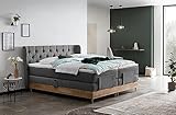 Belanoti EON Boxspringbett 160x200 elektrisch verstellbar 7-Zonen Taschenfederkern Matratze inkl Visco Topper Bett 160x200 mit Motor in der Farbe Anthrazit H2/H3 Polsterbett Motorbett Massivholz Eiche