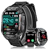MEGALITH Smartwatch Herren Fitness Tracker: Wasserdicht Fitnessuhr Sport - Blutdruck Smart Watch Android iOS Kompatibel - Militär Armbanduhr Herren Schwarz Nylon mit Telefonfunktion