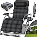 tillvex® Liegestuhl klappbar bis 200kg | Sonnenliege Gartenliege wetterfest Balkon, Garten & Terrasse | Outdoor Liege verstellbar mit dickem Polster | Relaxliege Nackenkissen (Anthrazit)