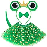 patinadrift 4 Stück Frosch Kostüm Set,Froschkostüm Kinder mit Frosch Stirnband Fliege Schwanz Tutu,Froschkönig Haarreifen Accessoire,Tierkostüm Kinder Set für Karneval Fasching