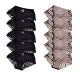 MKLQLS 10Er-Pack Atmungsaktive Nahtlose Damen-Unterwäsche aus Spitze Weiche Bequeme Schlüpfer Mittelhoher Taillenslip Große Größe Unsichtbare Slips Schwarz/Khaki XXL