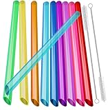 10 wiederverwendbare Boba-Smoothie-Strohhalme mit 2 Bürsten, 12 mm, mehrfarbige, BPA-freie Kunststoff-Strohhalme für Bubble Tea (Topioka, Perlen), Milchshakes, Säfte mit spitzen Spitzen.