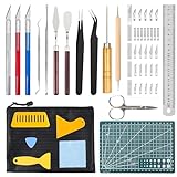 Yooyan 51 Stück Plotter Zubehör, Skalpell Carving Craft Messer, Vinyl Jäten Werkzeuge, Edelstahl Plotter Zubehör HTV+1 Stück A5 Schneidematte, DIY Bastelwerkzeug, Bastelmesser Cuttermesser, Cameos