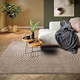 ELLE Decoration Panglao moderner Hochflor Teppich - Wohnzimmerteppich Flauschig – Hoch-Tief Effekt Skandi Boho Geometrisch Wellen, Bogen - für Wohnzimmer, Schlafzimmer, Küche - Taupe, 80x120cm