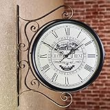 3-in-1 Digitaluhr: Wanduhr, Wandtimer, doppelseitige Retro-Bahnhofsuhr aus Schmiedeeisen, Gartenuhr mit 360°-Drehung, Außendekoration, Außenuhr