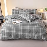 HAIBA Bettwäsche Bettbezug 220 x 240 cm grau Baumwolle Bettwäsche-Sets Komfortabler und weicher Musselin Bettbezug für alle Jahreszeiten mit Reißverschluss