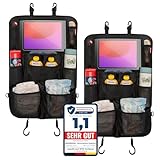 HerzensKind Rückenlehnenschutz und Organizer. Auto Organizer mit extra großem 13' Tabletfach und 9 Taschen. Sitzschoner mit Tablethalter für Autofahrten mit Kindern.(2 Stück)