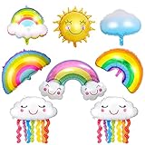 8 Stück Folienballon Regenbogen Wolken Ballon Helium Ballons Folie Luftballons Wolke Folienluftballon Quaste Kinder Heliumballons Jungen Mädchen Folienballons für Geburtstag Party Deko Geschenk