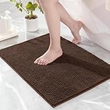 Exclusivo Mezcla Badematte Fußmatte Chenille Badezimmerteppich, Waschbar, Saugfähig und rutschfest Badvorleger Badteppich für Dusche Badezimmer, Braun, 40 x 60 cm
