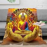 3D Drucken Blanket Buddha-Statue Sofadecke Microfaser Bequem Atmungsaktiv Schlafdecke Tagesdecke Weich Warm Für Bett Sofa Schlafzimmer Büro 40x50inch(100x130cm)