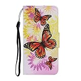 Nadoli Handyhülle für Samsung Galaxy A52,Elegant Chrysantheme Schmetterling Muster Premium Leder Lanyard Magnetverschluss Ständerfunktion Schutzhülle Brieftasche