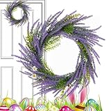 Osterlavendelkranz - Hängende Lavendelblumengirlande, Osterimitation Lavendelkranz | Hochzeit Lavendel Girland Osterlavendelkranz, Lavendelgirlande Nachahmt, Hochzeit Osterblumenkranz, Innenlavendelkr