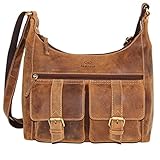 ALMADIH Geräumige echt Ledertasche Damen Umhängetasche LARA bv - große Handtasche mit viele Fächer - Leder Schultertasche für Frauen Henkeltasche Businesstasche Shopper braun (LARA vintage)