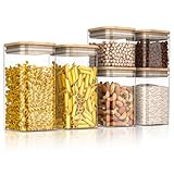 Arendo - Vorratsgläser mit Deckel - 6er Set - Glasbehälter aus Glas – hitzebeständig – Vorratsdosen mit Bambusdeckel - luftdicht - für Müsli Zucker Mehl Spaghetti Kaffee Reis