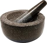 JADE TEMPLE 17170 Steinmörser mit Stößel im Set, effektives und einfaches mörsern, aus massivem Granit mit 18 cm Durchmesser und 8,5 cm Höhe, Grau