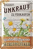 LANOLU Retro Blechschild UNKRAUT Blechschilder Garten mit Sprüchen - nostalgische Dekoration als Gärtner Geschenke - Retro Deko Vintage Metallschild Garten in Holz Optik 20x30cm