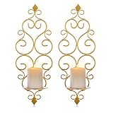 Sziqiqi Wandkerzenhalter Wandleuchter Kerzenständer Kerzenhalter Kerzenleuchter aus Metall 2er Set, Wandteelichthalter Säulenhalter für Teelichter Stumpenkerze Wohnzimmer Schlafzimmer, Gold