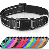 Joytale Halsband Hund, Gepolstertes Hundehalsband Breit aus Neopren Nylon Hundehalsband Verstellbar für Kleine Hunde, Weich und Reflektierend Hundehalsbänder, S, Schwarz