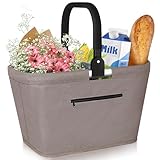 Anhow 35L Einkaufskorb Faltbar, Hochwertige Einkaufstasche Familie mit Aluminium Griff wasserabweisendes Picknickkorb Praktischer Tragekorb Groß für Reisen Picknick Einkaufen Geschenk - Khaki