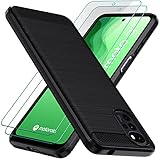 ivoler Hülle für Motorola Moto E32 / Moto E32s / Moto G22 mit 2 Panzerfolie, Schwarz Stylisch Karbon Design Anti-Kratzer Handyhülle Stoßfest Schutzhülle Cover Weiche TPU Silikon Case