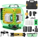 GEAREVER Kreuzlinienlaser Grün 16 Linien 4×360° – Selbstnivellierende Laser Wasserwaage, Horizontal & Vertikal Linienlaser für Innen/Außen Baustelle, mit 2 wiederaufladbaren Batterien & Fernbedienung