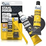 DIP-Tools Stahl Epoxid-Kleber 40ml, extrem stark, auch für Holz Beton Glas Keramik Auto, Stahl Metall Kleber Stahlkleber Metallkleber, Klebstoff Reparaturkleber hochfest kleben (schwarz/weiß)