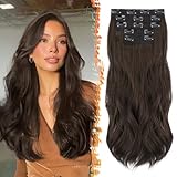 BARSDAR Clip in Haarverlängerungen, 50cm Wellige Clip in Hair Extensions für Frauen 5PCs Voller Kopf Natürliches Synthetisches Haarteil Haarextension - Dunkelbraun