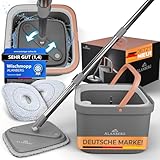 ALANBERG® Wischmopp Set mit Eimer – 2-Kammer-System zur Trennung von Schmutz- und Frischwasser – mit 160 cm Teleskopstange, Mikrofaser-Wischpads – Bodenwischer für alle Bodenarten, Grau