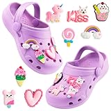 CityComfort Clogs Kinder, Gartenschuhe Sommerschuhe Mädchen mit Anhängern (Lila, 28/29 EU)