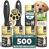 Tydi Fusselrolle Tierhaare – Extra Stark Klebende Fusselrolle Kleidung mit 2 Griffen – 500 Blätter Flusenroller Kleiderroller Fusselroller Tierhaare – Wiederverwendbare Nachfüllpack